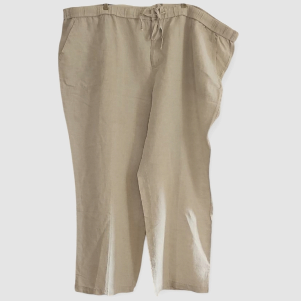 Liz Claiborne Plus Size 3X Casual Linen Cotton Pants  Natural Linen Color